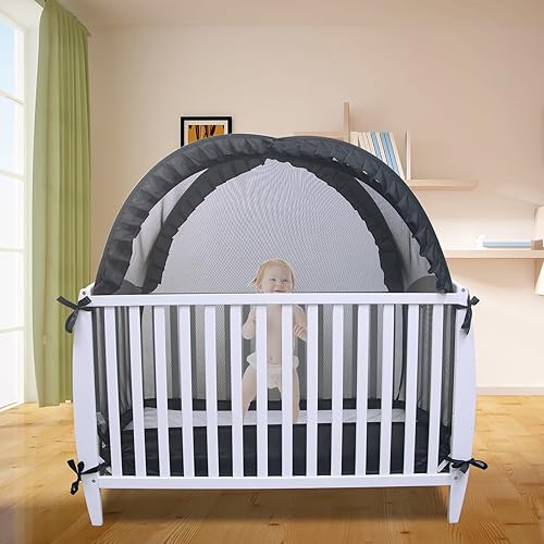 Miniatura 9 de South to East Red de seguridad para cuna de bebé, tienda de campaña desplegable para evitar que el bebé salga, cubierta de malla transpirable y