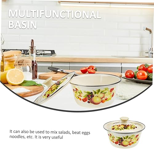 Miniatura 2 de RORPOIR Recipientes de lavabo con tapa de esmalte Cuenca de sopa de esmalte Cuencos para mezclar cuencos de alimentos Ensaladera de acero inoxidable