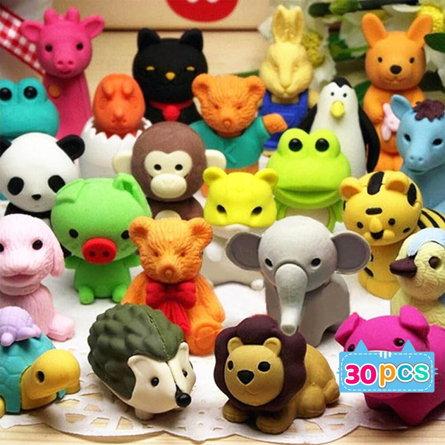 AquaFalcon 30 Pcs Animal Erasers Desk Pets for Kids Pencil Bulk Puzzle Erasers Toys Gifts for Classroom Prizes,Game Reward,Treasure Box,Easter Egg Fillers,Goodie Bag Stuffers,Party Favors
