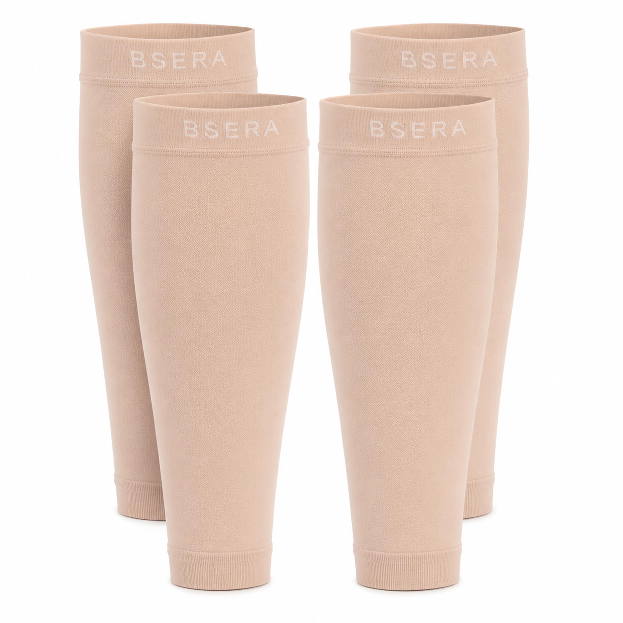 BSERA Calf Compression Sleeve Women, 2 Pairs 15-20mmHg Calf Support Footless Compression Socks Stockings for Shin Splints, Varicose Veins, Recovery (Nude/Skin, Medium)