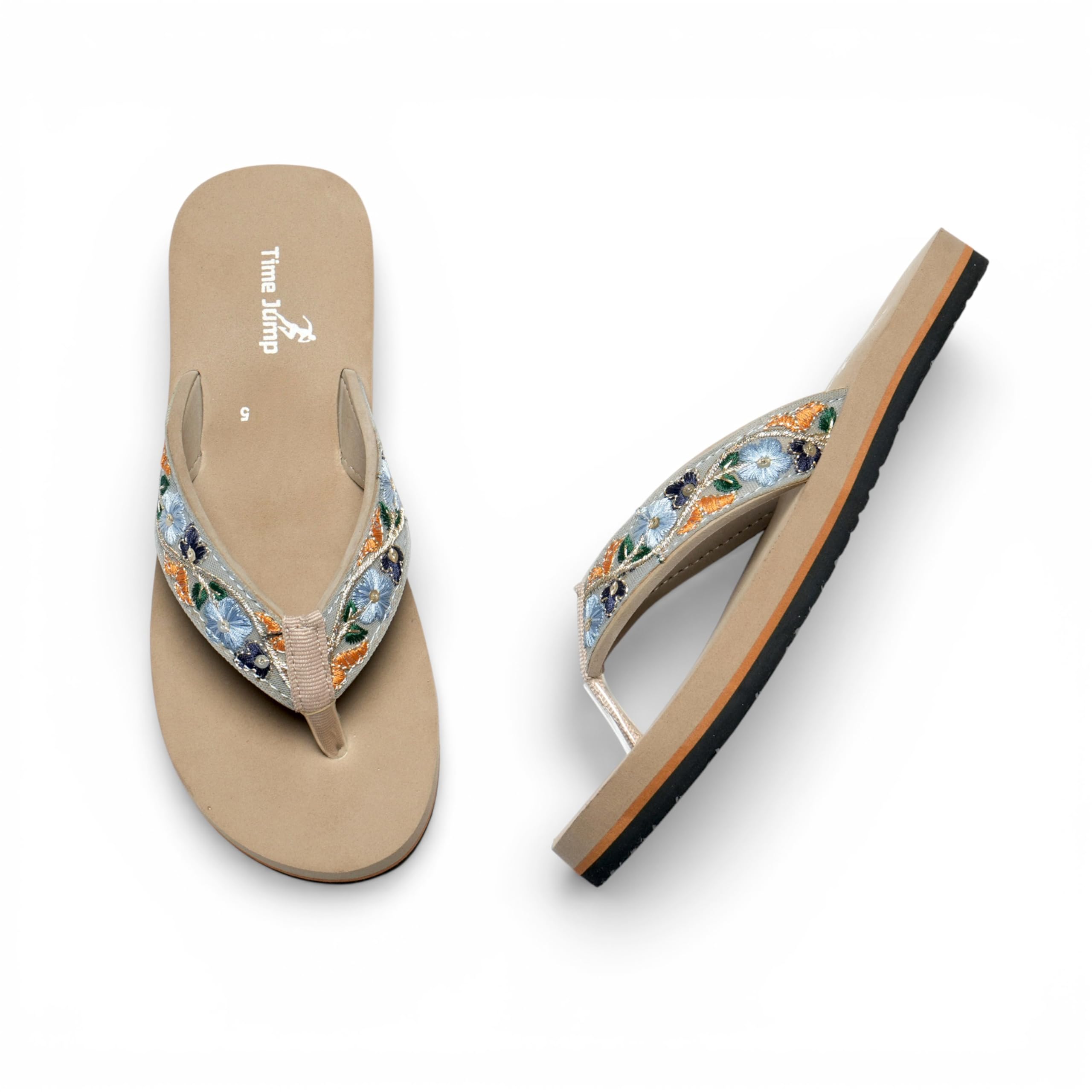 Women Floral Embroidered Ethnic Flats | Comfortable Cushioned Sole Slippers-image-12