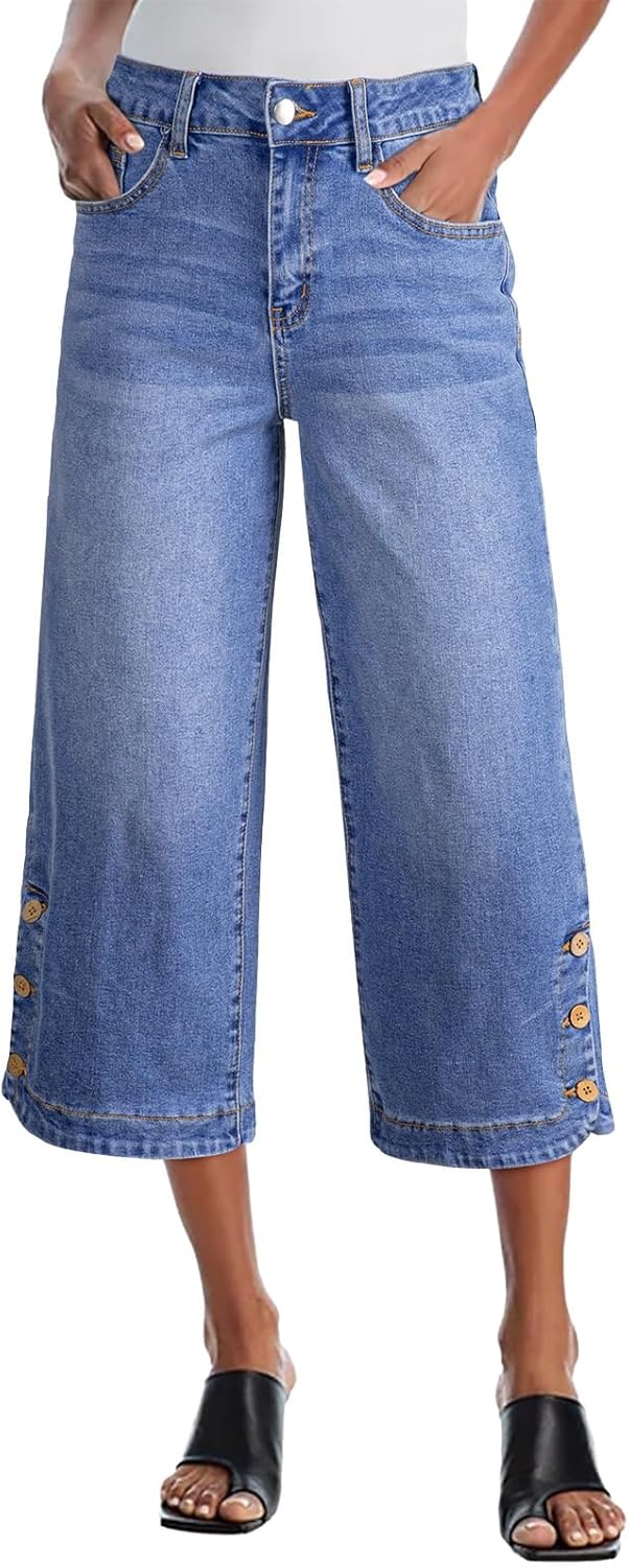 SHEWIN Women Stretch Wide Leg Jeans Ankle Capri Comfort Jean 2026