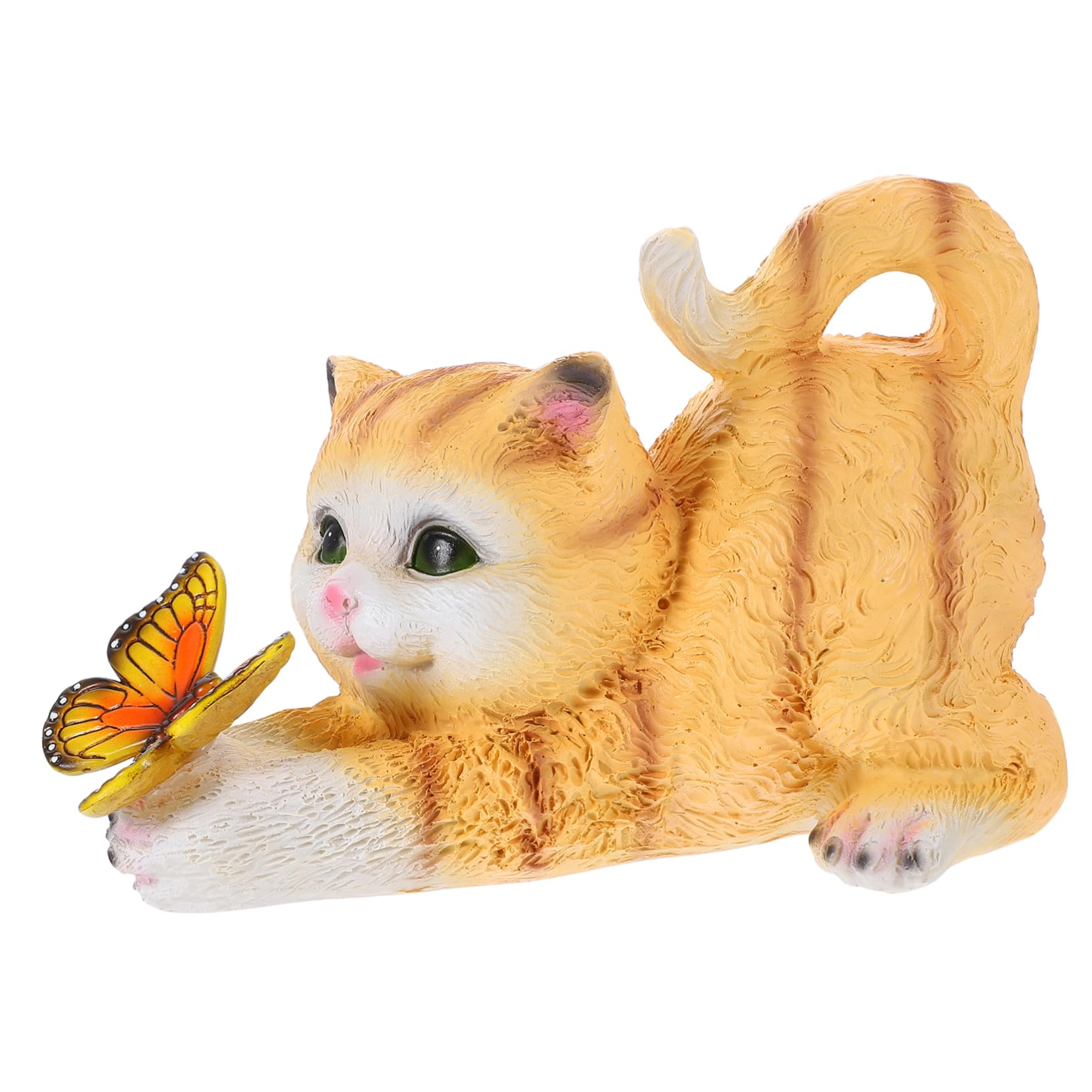 Realistische Katzenornament aus Kunstharz mit Gelber Farbe und Einzigartiger Form Raumdekoration für Garten und Sammler Lebensechte Katzenfigur für Outdoor Bereich