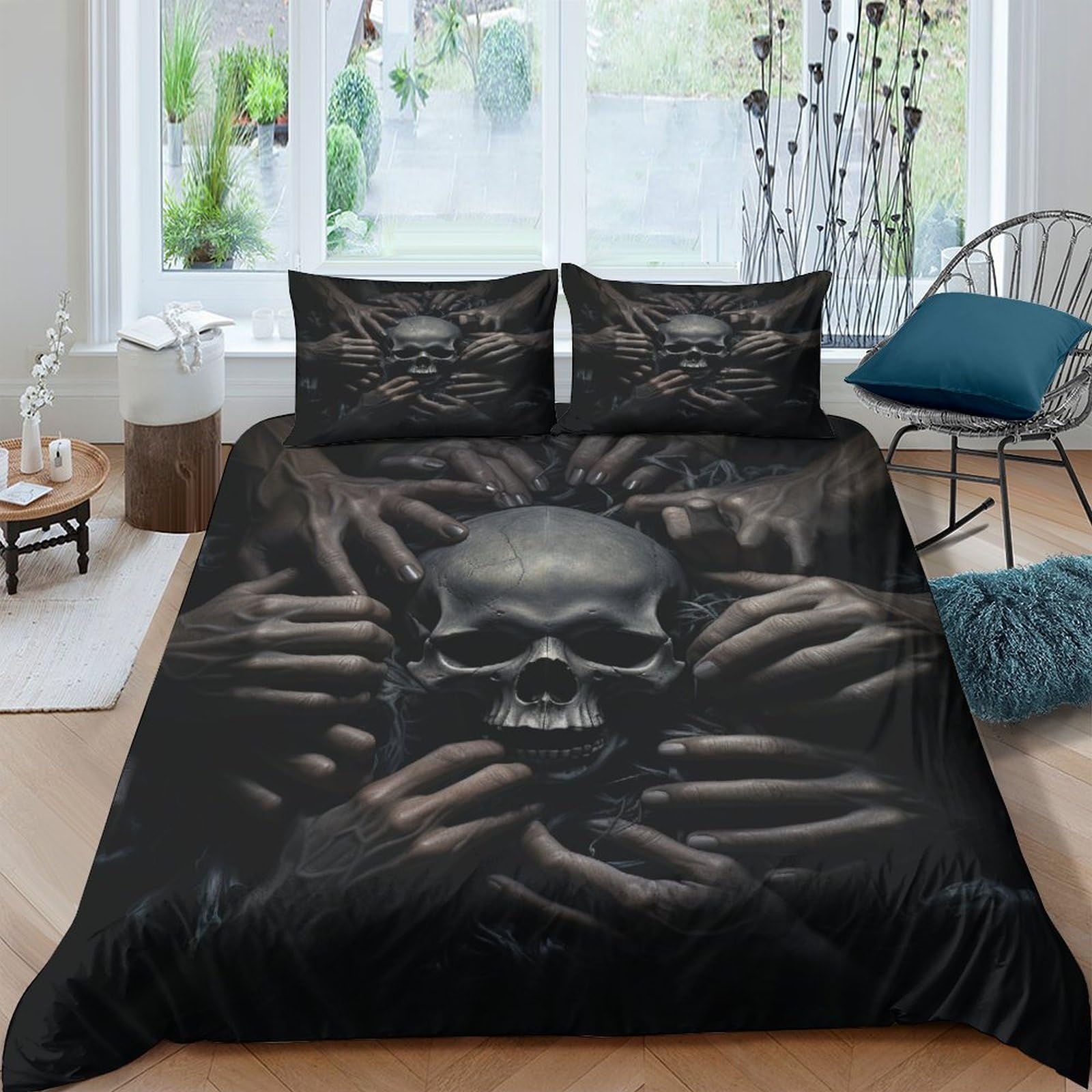 Housses de couettes squelette IOFEER pour transformer l'ambiance d'une chambre ado gris
