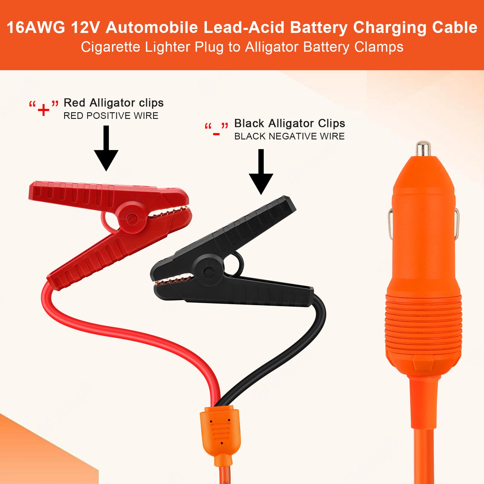 MOOKEERF 12V Automobile Charging Cable 10FT,16AWG Cord with Cigarette Lighter Plug to Alligator Battery Clamps for Lead-Acid Battery Compatible with Jackery Solar Generators Power Stations