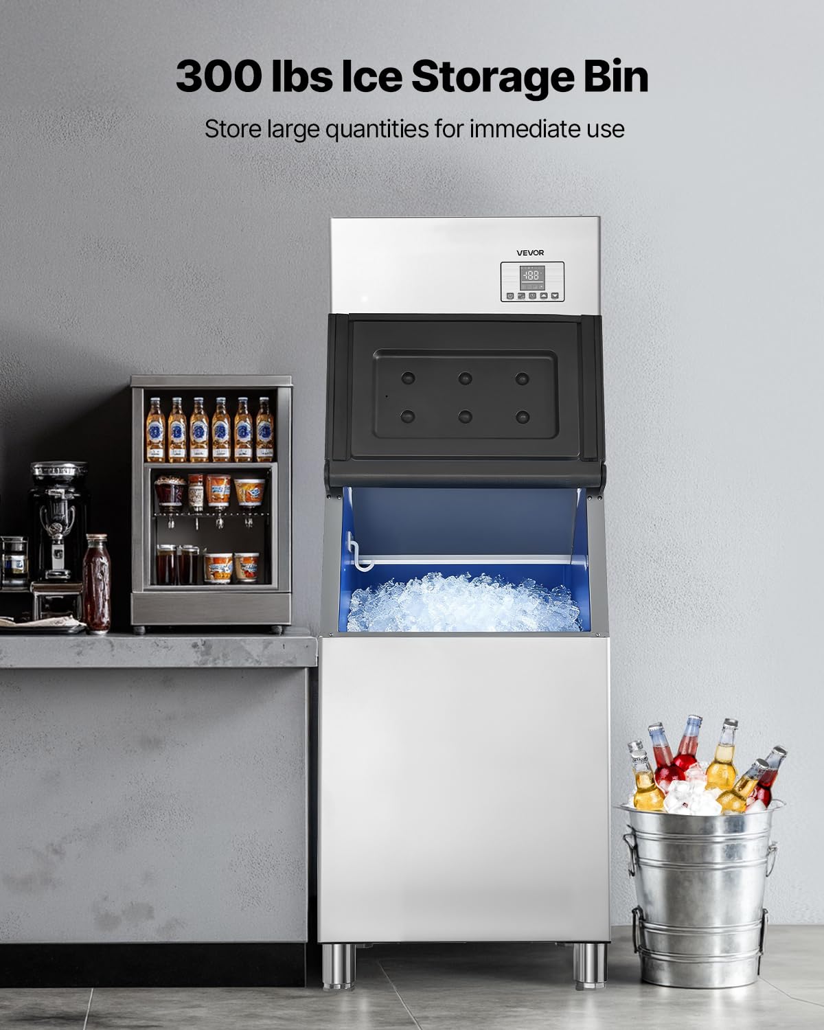 VEVOR Commercial Ice Maker Machine, 400LBS/24H Ice-Making Machine with 300LBS Stainless Steel Storage Bin, Auto Self-Cleaning Ice Maker with Touchscreen for Bar Cafe Restaurant Business Commercial