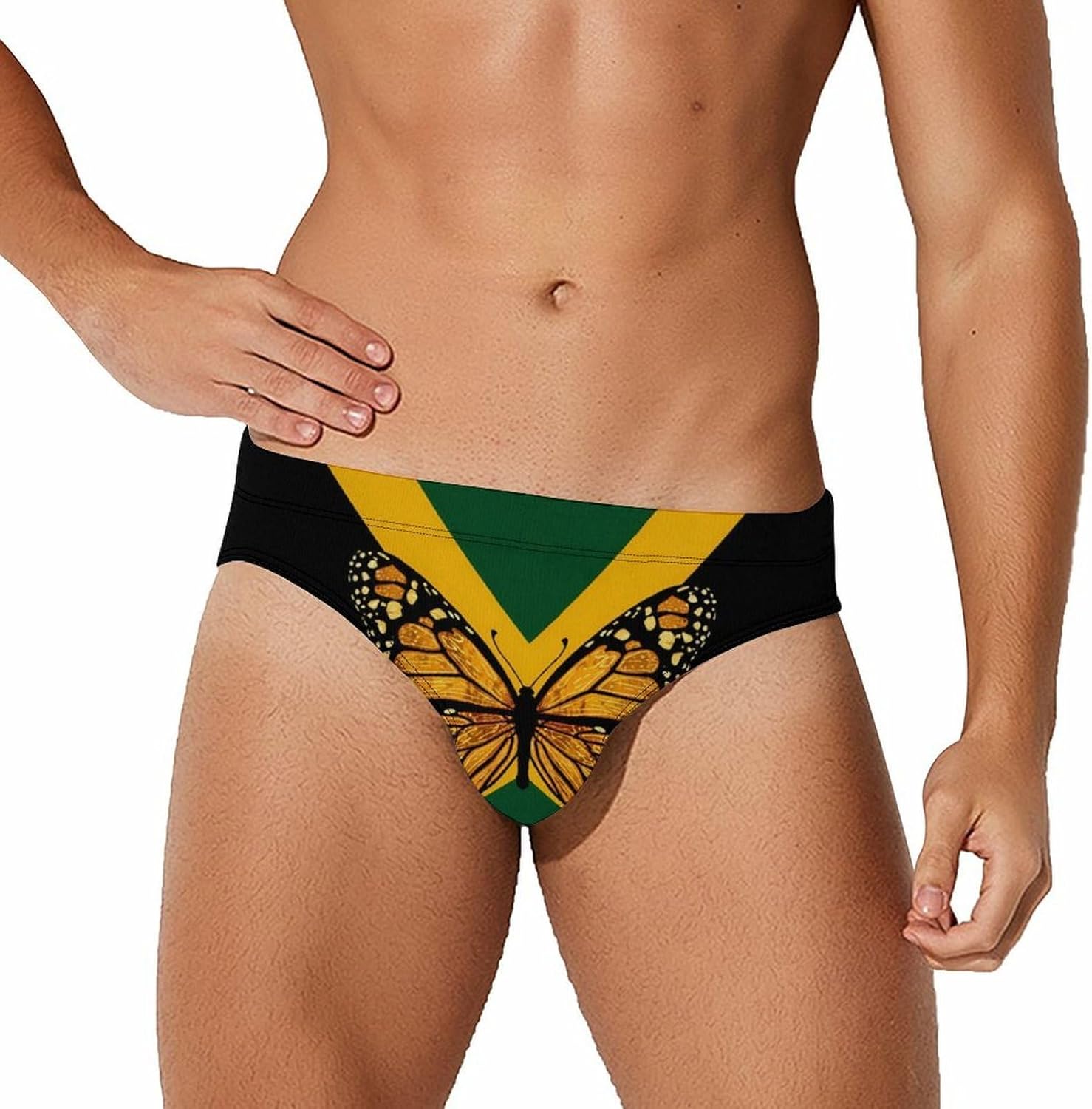 Jamaican Flag Butterfly Men's Swimsuit Brief Sexy Bikini Briefs Retro Printed Swimwear Quick Dry Swimming Trunks 3X-Large
