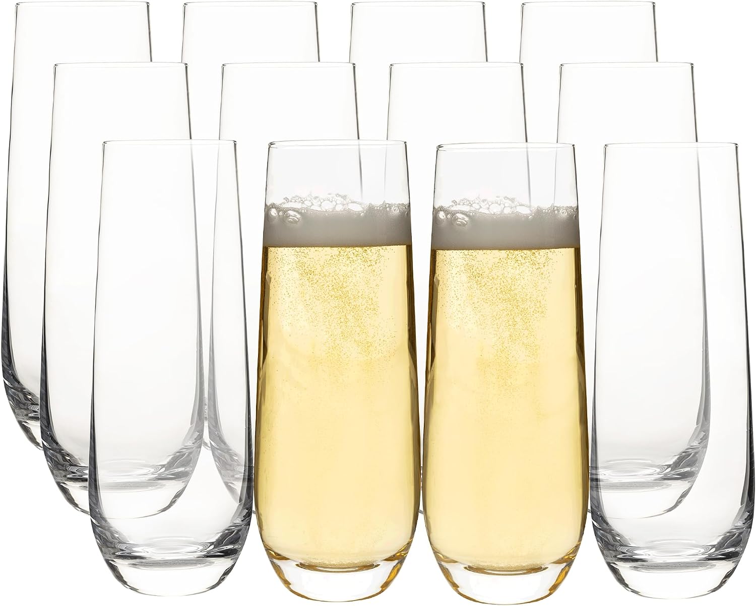 YANGNAY Stemless Champagne Flutes Set of 12, 9.5 oz Clear Glass Toasting Glasses for Mimosa - Elegant Beverage Glassware