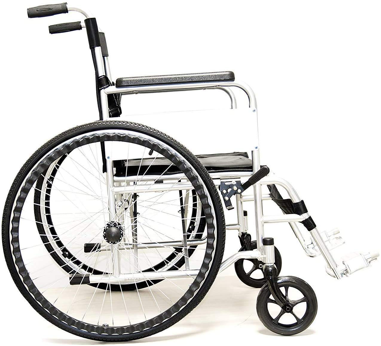 Sedia a Rotelle Pieghevole Leggera ad Autospinta, Carrozzina per Disabili ed Anziani con Braccioli e Poggiapiedi Estraibili, Cintura di Sicurezza, 85 x 69 x 91 cm Colore Nero e Argento