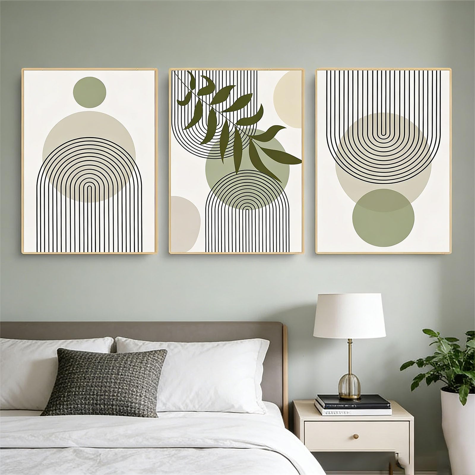 HEHGVCF Set di 3 poster astratti con anello annuale, linee dorate, poster da parete, moderni per il soggiorno, senza cornice (linee geometriche, 40 x 60 cm)