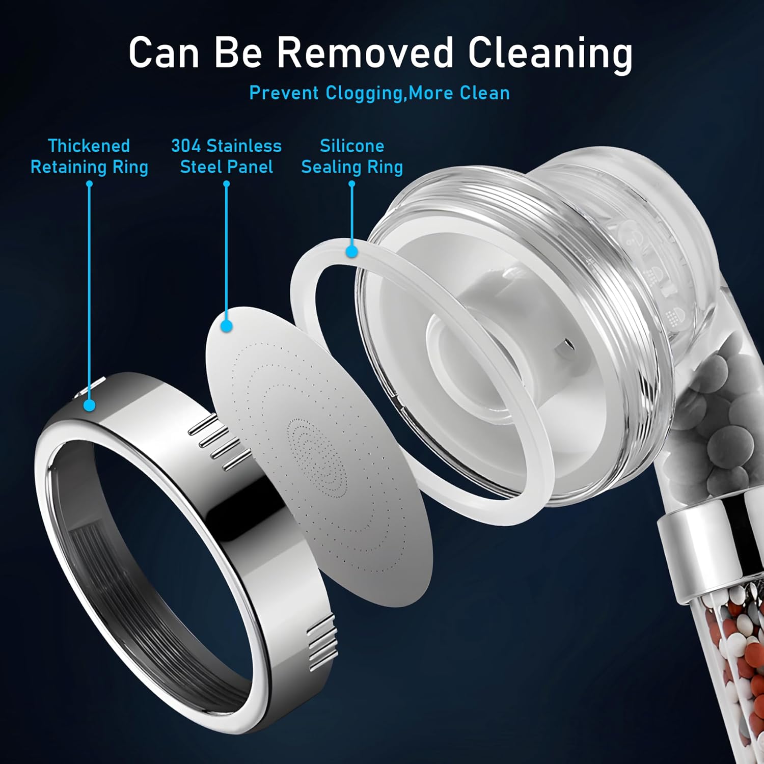 Filtered Handheld Shower Head, High Pressure 3 Spray Settings Showerhead for Saving Water, Water Softener Shower Head with Mineral Beads to Remove Chlorine & Fluoride for Dry Hair & Skin