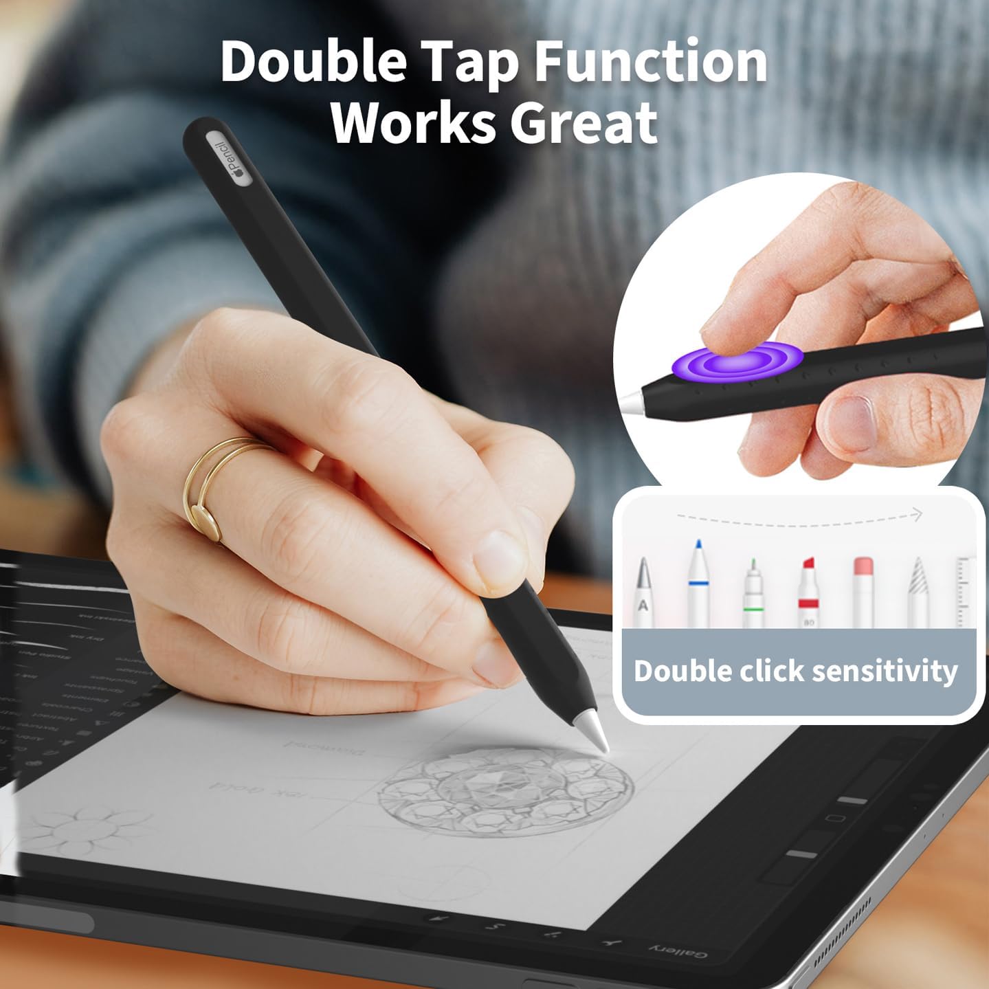 Silicone Cover for Apple Pencil 2nd Generation & Apple Pencil Pro 2024 Case Sleeve Soft Thin Apple Pencil Grip Accessories (Black)
