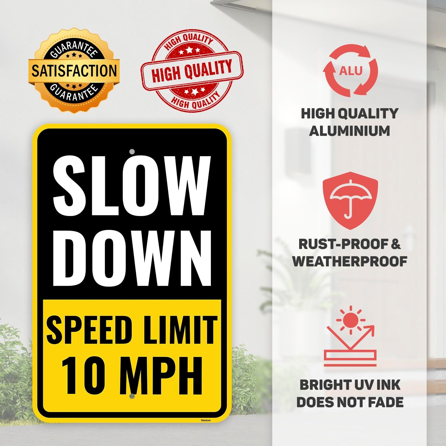 2PC 10 Mph Speed Limit Sign, 18 x 12 Inches - Aluminum - 10Mph Slow Down Safety Signs For Neighborhoods Street