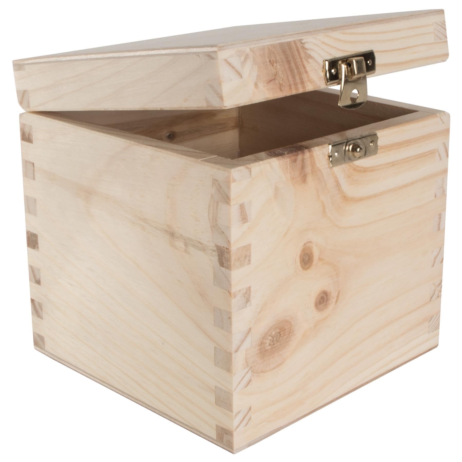 WooDeeDoo Square Wooden Keepsake Box with Clasp and Hinged Lid – 13 x 13 x 13.5 cm – Natural Pine Cube Storage for DIY Crafts Personalised Gifts Jewellery Trinkets Creative Decoration Memory Projects — image 1