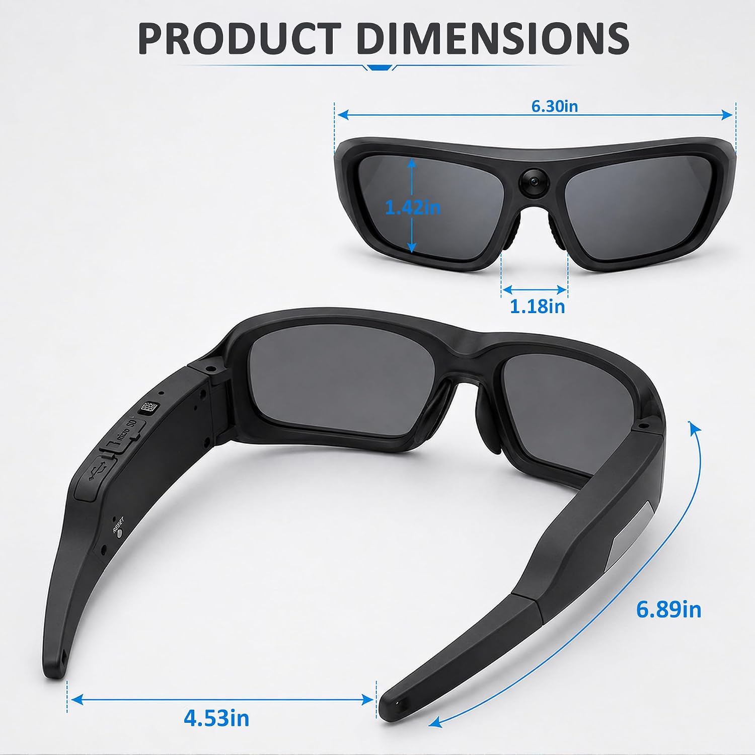 4K Camera Glasses with 64GB Card, 30FPS Smart Video Recording Sunglasses