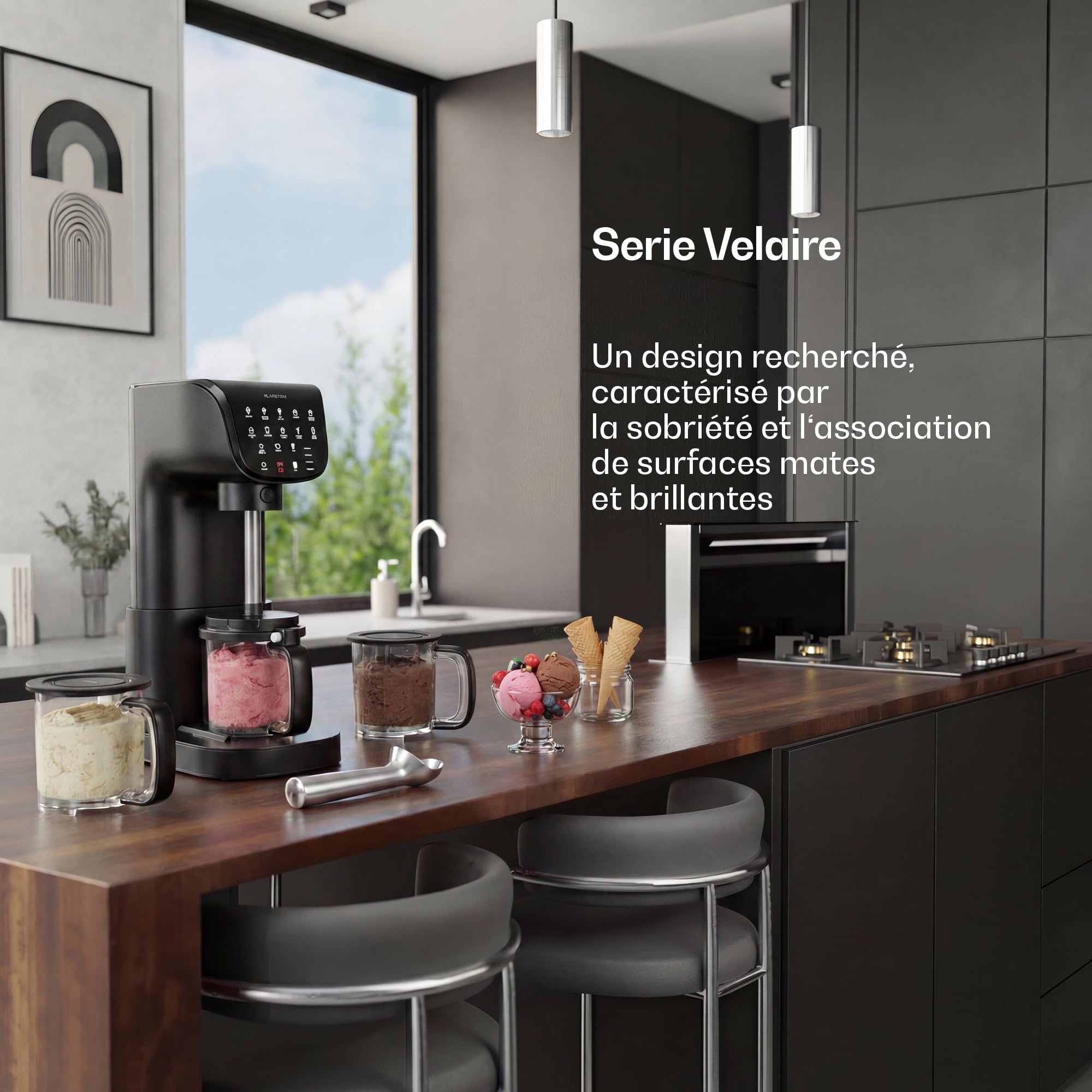 Klarstein Velaire Sorbetière – Machine à glace 500 W, 3 bacs de 0,6 L (1,8 L au total), 10 programmes, écran tactile, yaourt glacé et sorbet