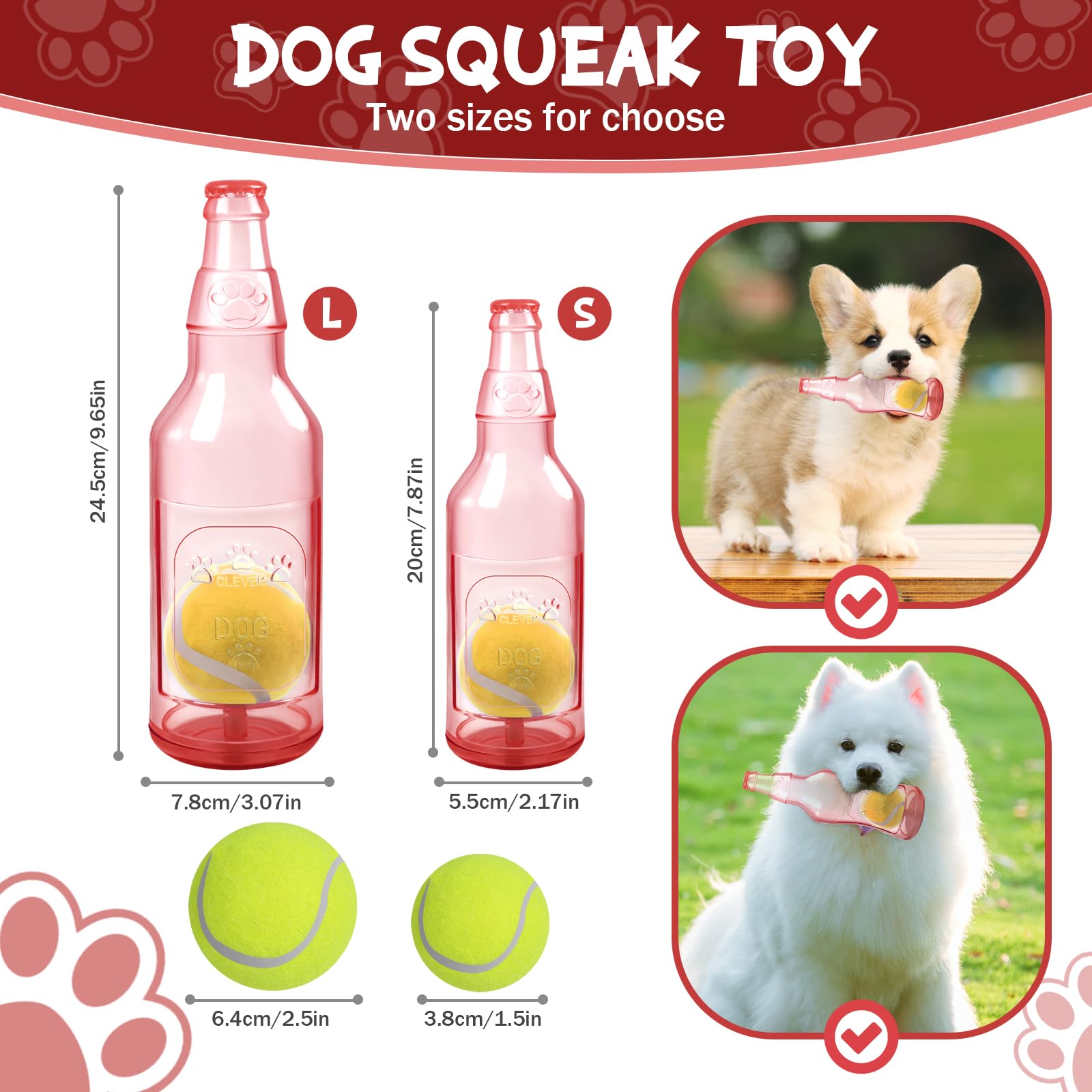 Shepinsky 2PCS Indestructible Squeaky Chew Dog Toys with Tennis Ball, Durable Puppy Boredom Doggo Toys for Playtime &Training - Image 3