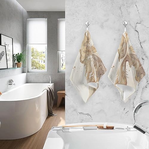 Miniatura 6 de Juego de 2 toallas – Vintage Gold Fluid Print para baño, cocina, viajes, 16 x 28 pulgadas, toallas de baño de algodón ligeras de secado rápido