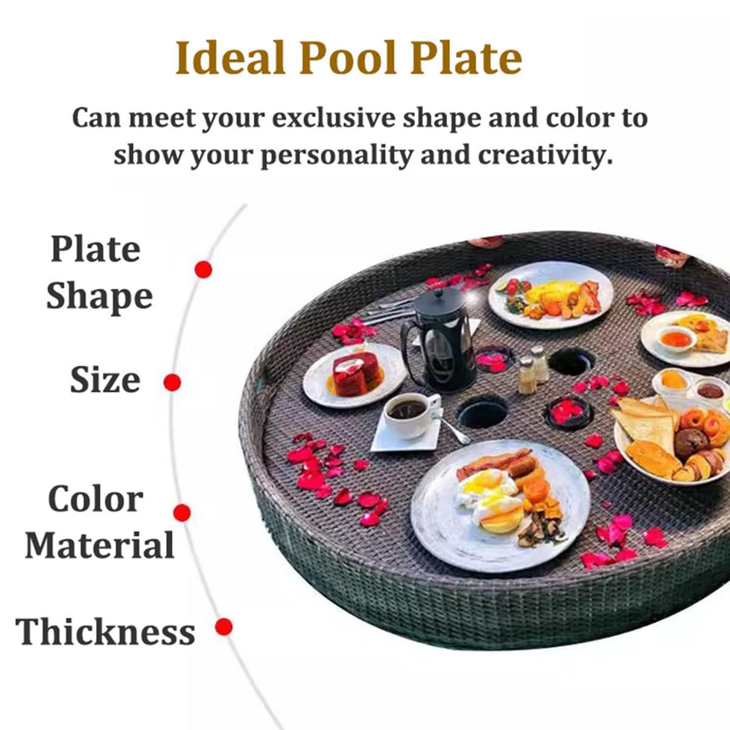 Barra Flotante para Piscina, Bandeja Flotante de ratán para Desayuno, Bandeja Flotante para Servir, Bandeja de Lujo para Piscina de Villa para Desayuno, para Catering de Comida para Fiestas