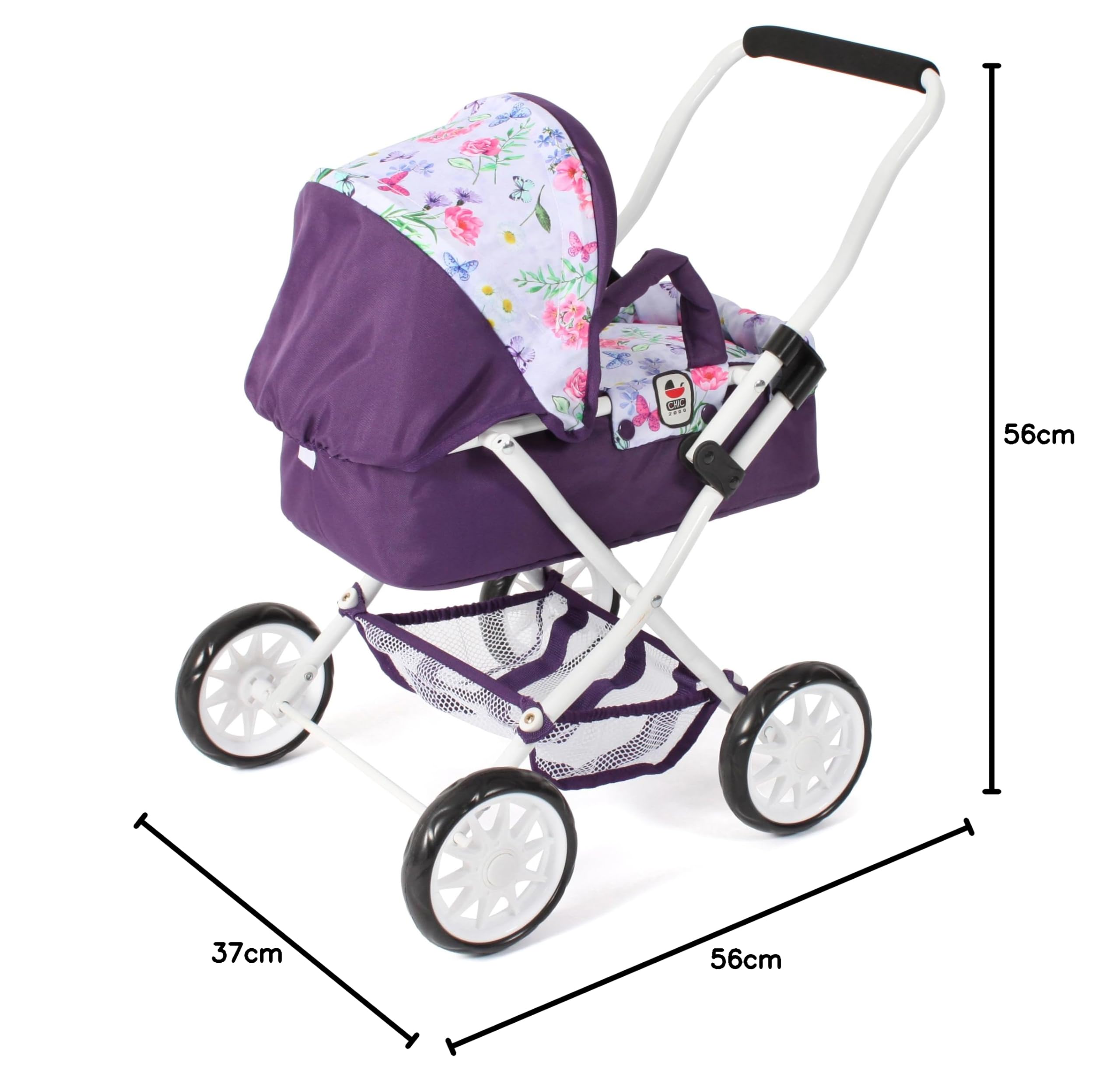 Bayer Chic 2000 - Passeggino per bambole Smarty, piccolo passeggino per bambini dai 2 anni in su, fiori, lilla