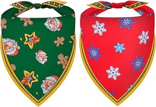 Christmas Dog Bandanas 2PCS, Unique Pattern Adjustable Scarf L | Holiday Puppy Costumes Party Decoration Supplies, Soft Lightweight Washable Triangle Bibs Scarf for Small, Medium, Large Dogs