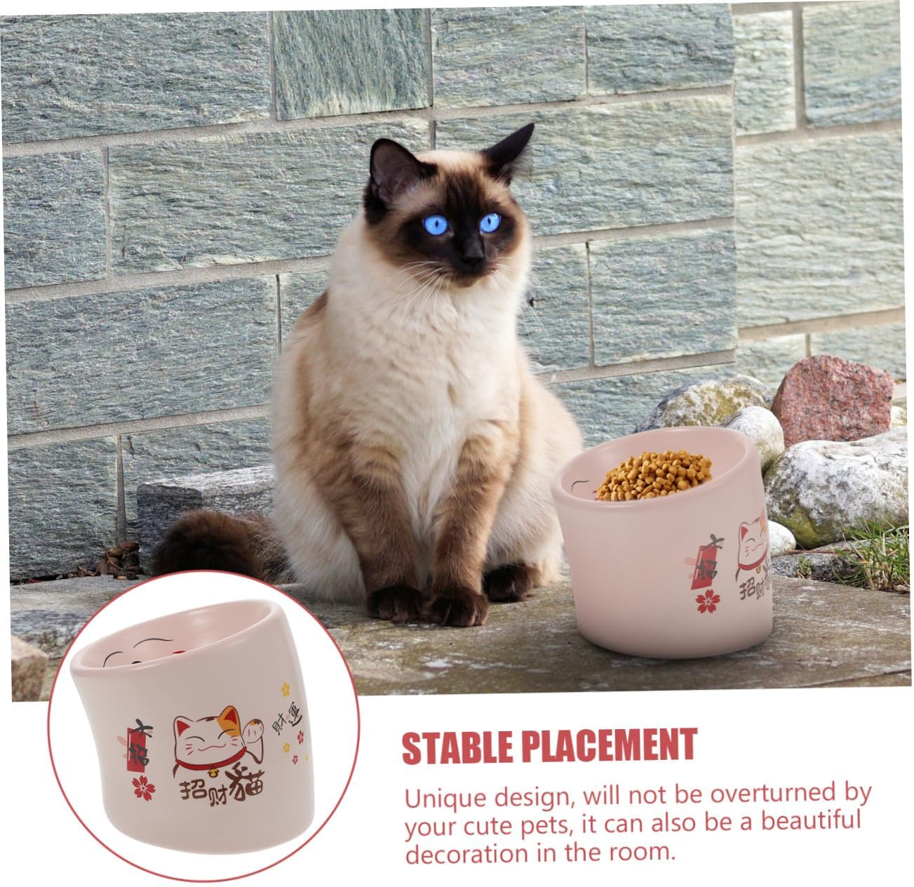 Ceramic Cat Bowl with Non-Slip Puppy Base Elevated Pink Pet Feeding Dish for Cat Food and Water Spill-Resistant Bowl