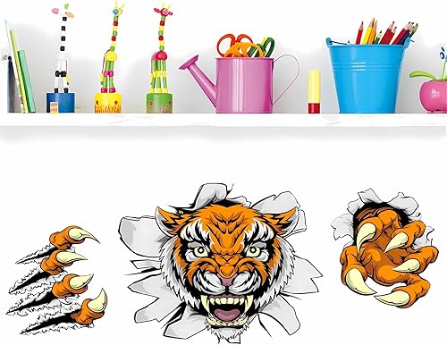 Miniatura 3 de Calcomanías de pared de tigre con diseño de animales salvajes, vinilo extraíble para sala de estar, dormitorio, habitación de los niños, cocina,