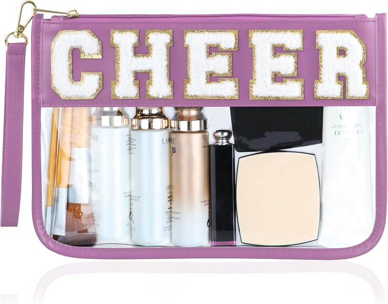 Necessaire transparente BuyCard CHEER roxa com zíper, em PVC, Pacote com 1