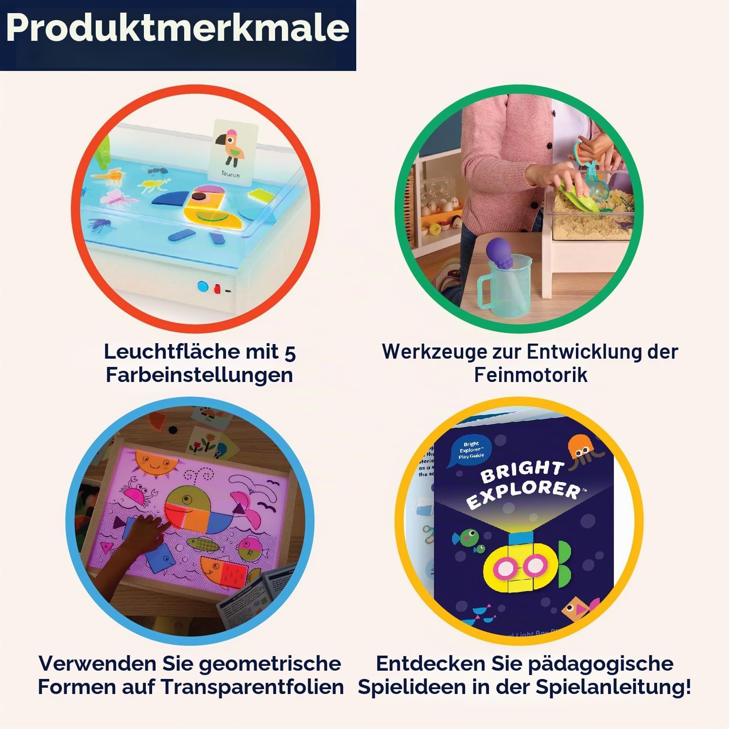 Bright Explorer - Peilsender Lichtkasten - Leuchttisch für Kinder - Sensorische Lichter - Leuchttafel für Kinder - 3 Jahre +