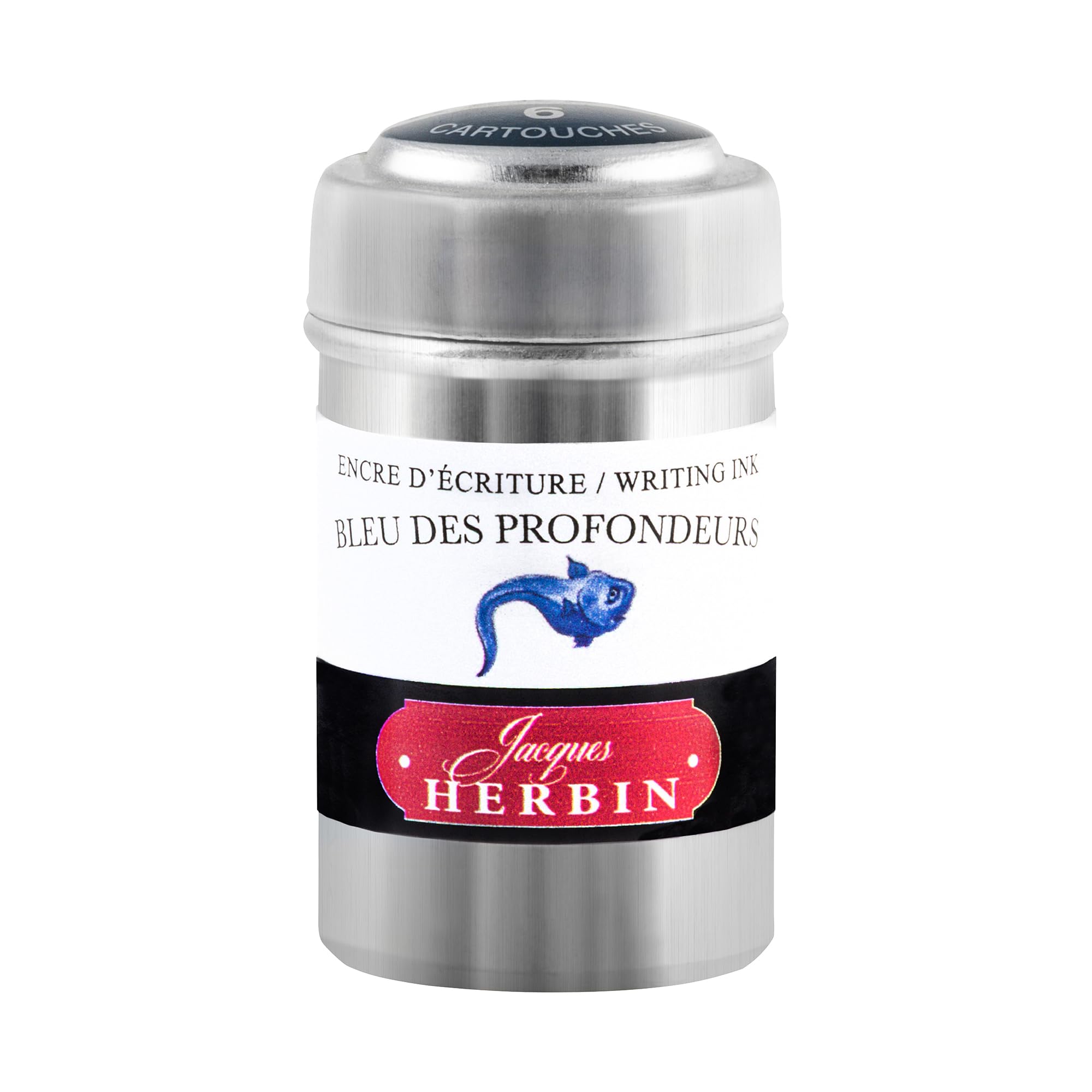 Jacques Herbin Blue of the Depths Universal Writing Ink Cartridges, Dark blue, Set of 6