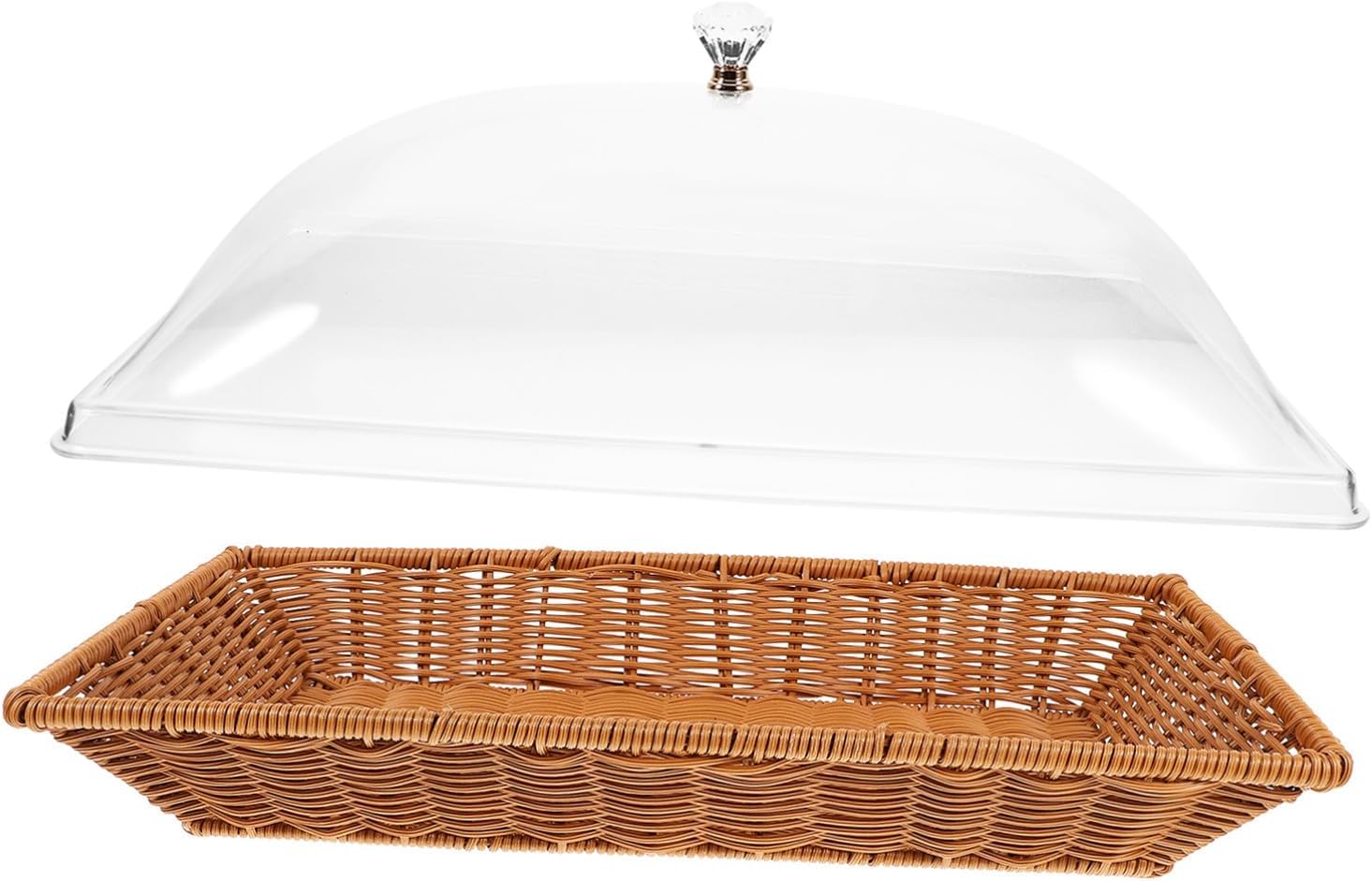 BESPORTBLE Large Woven Storage Basket with Clear Lid Versatile Table Tray for Bread Fruit Vegetables and Desserts Lightweight Food Serving Container for Parties and Everyday Use
