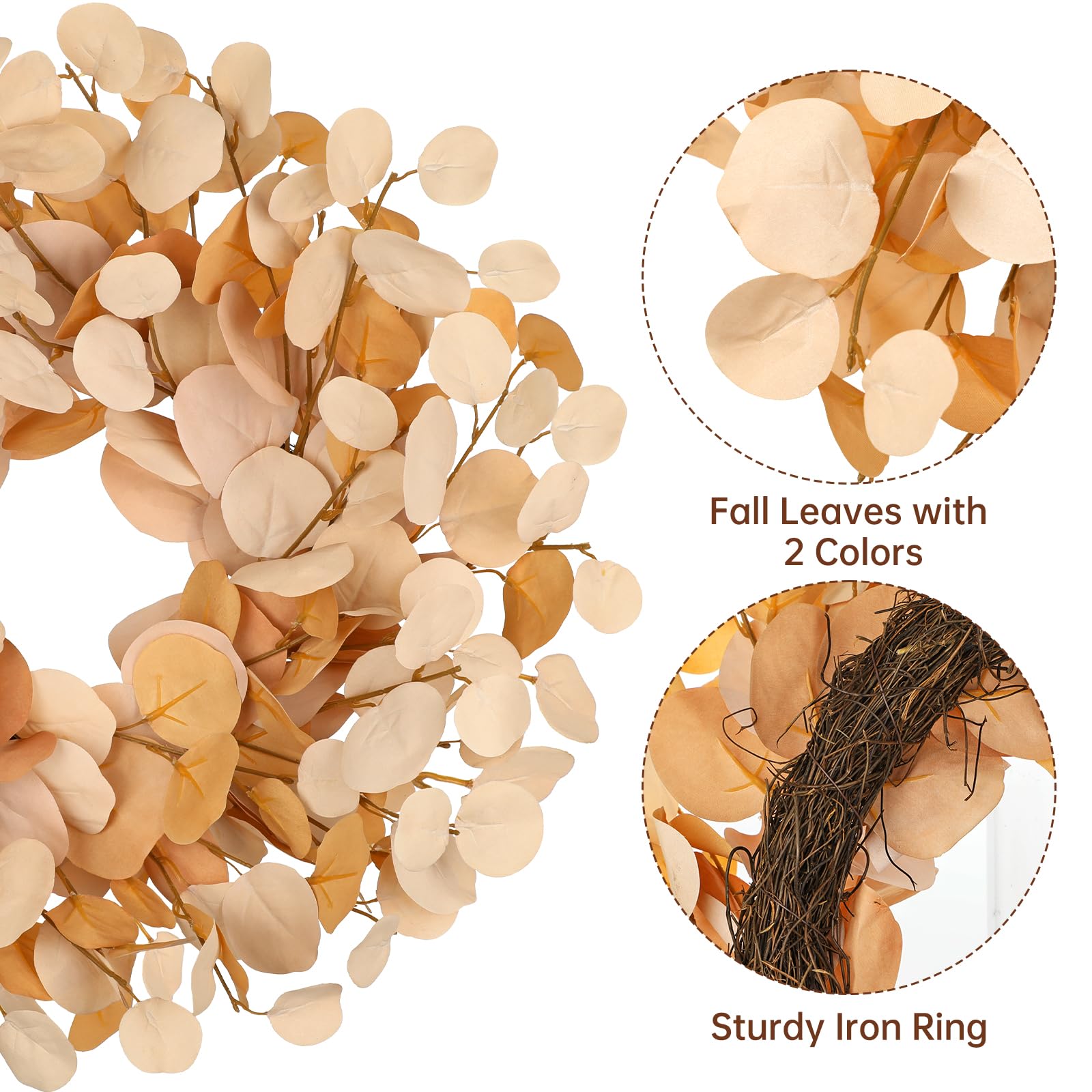 Couronne d'eucalyptus artificielle Ø 46 cm – Couronne de porte avec base de pamplevine, couronne décorative jaune doré – Couronne artificielle pour porte d'entrée, décoration murale, fenêtre et