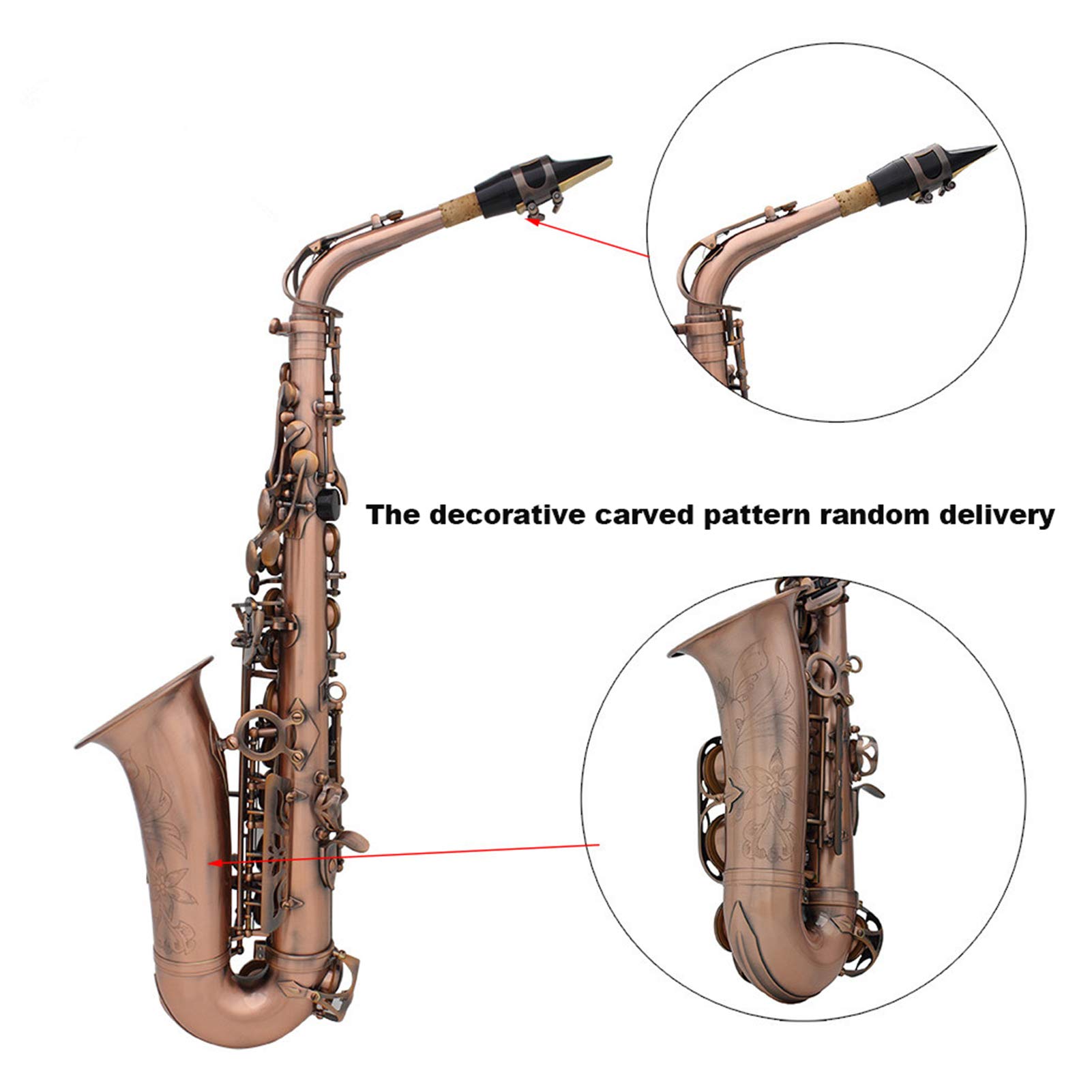 Btuty Eb Eb Saxophone alto en forme de coquille d'ormeau avec étui et gants de nettoyage (Rouge brun)