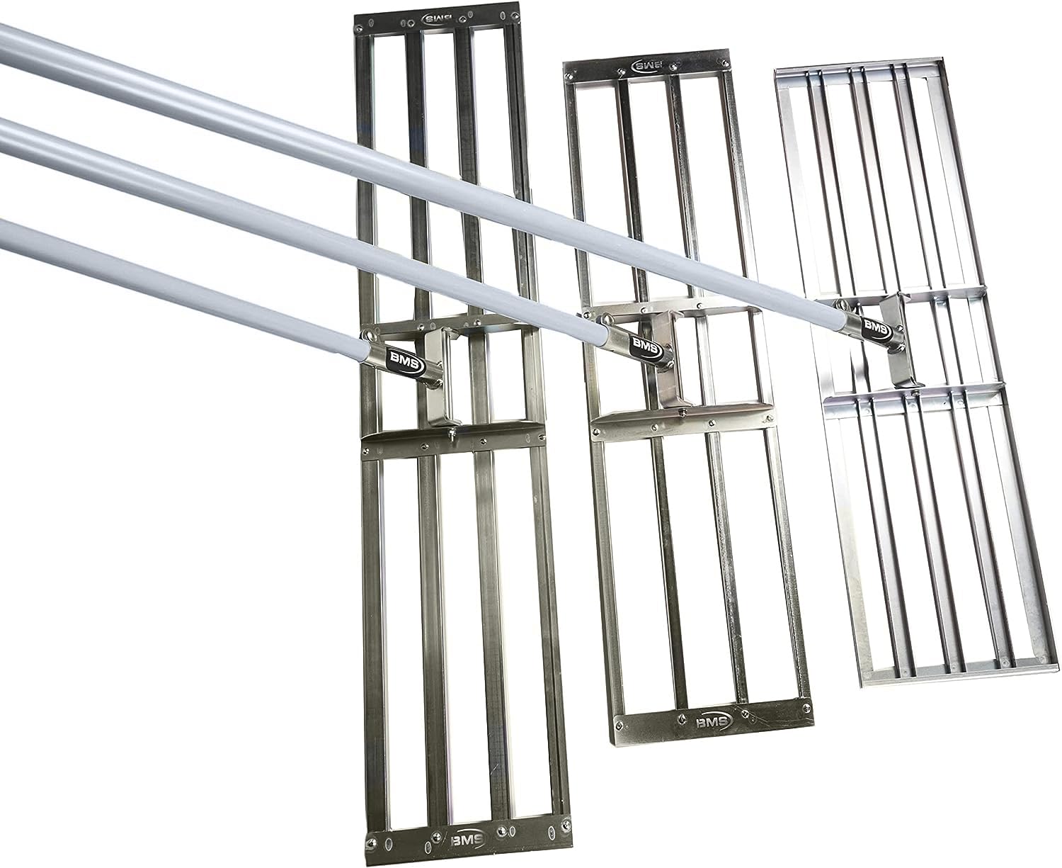 British Manufacturing Solutions - Rastrillo nivelador de acero inoxidable de 46 pulgadas de ancho: rastrillo nivelador premium para aderezo, sembrar, tierra/arena. Mango de aluminio de lujo de alta