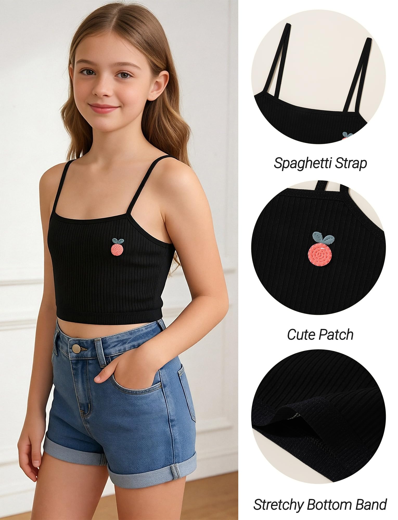 SEAUR Mädchen Tank Top Sommer Spaghettiträgern 3er-Pack Baumwolle Bustier Mädchen Sport BH ohne Polster Bequeme