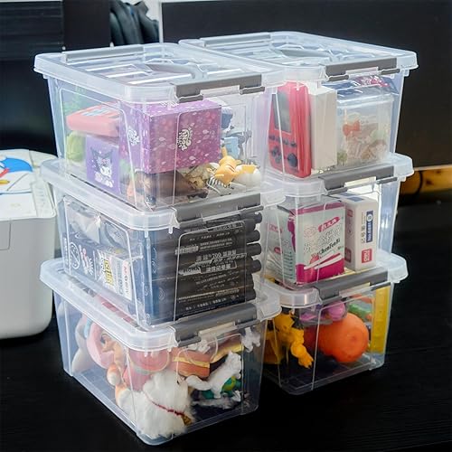 Miniatura 5 de Contenedores de almacenamiento apilables de plástico de 6 cuartos de galón, caja de pestillo transparente con asa y tapa, paquete de 6 unidades