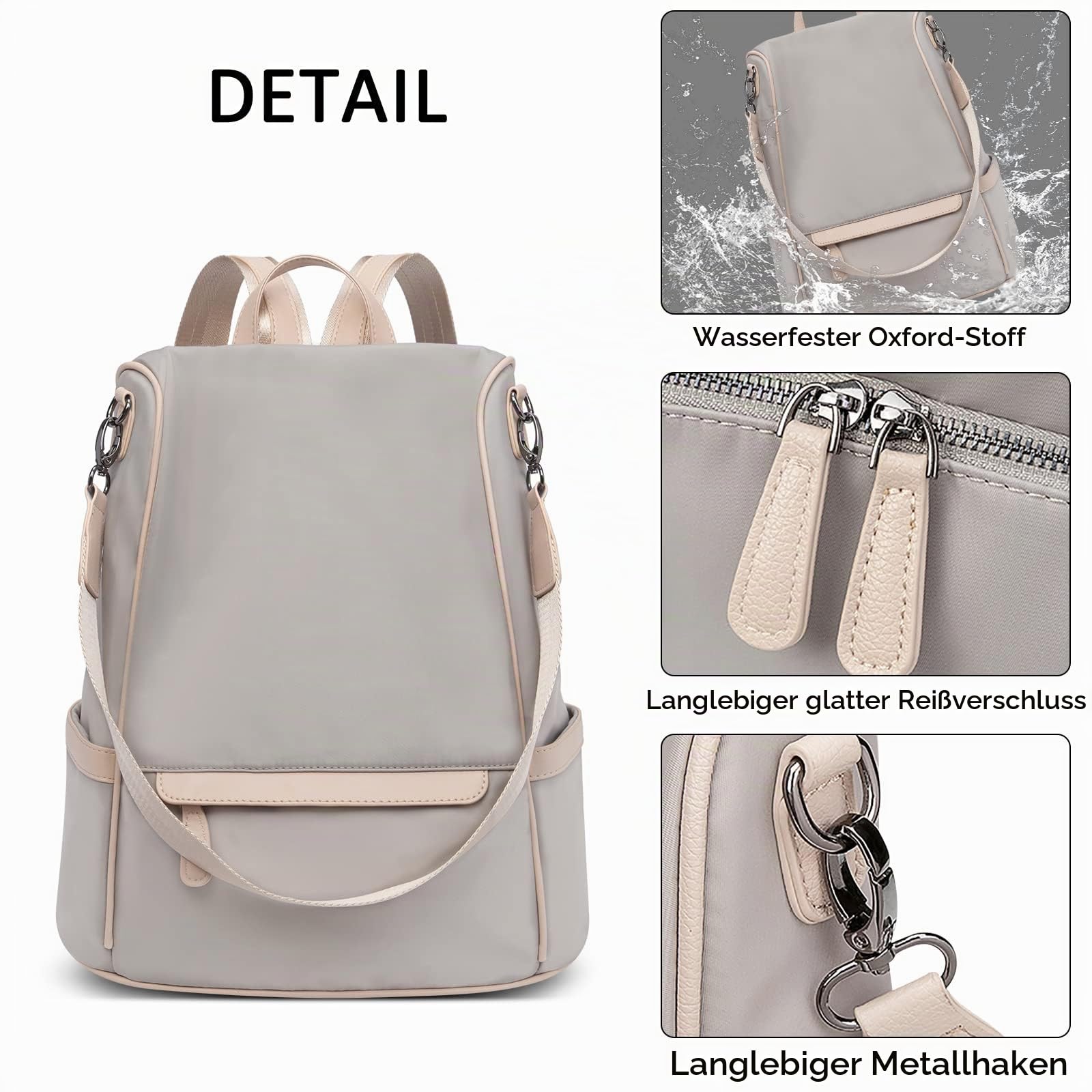 Damen Rucksack Anti-Diebstahl Tagesrucksäcke Leicht Schulranzen Reise Rucksäcke Schulter Tasche Tourismus Beiläufig Umhängetaschen Wasserdicht Frauen Rucksack Grau