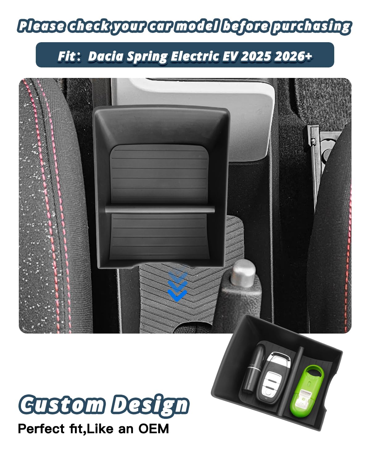 Ruiya Compatibile con Nuovo Dacia Spring Electric EV 2025 2026 Portaoggetti Organizer, Console Centrale Portaoggetti Prima del Freno a Mano sotto Portaoggetti 2026 Dacia Spring Accessori
