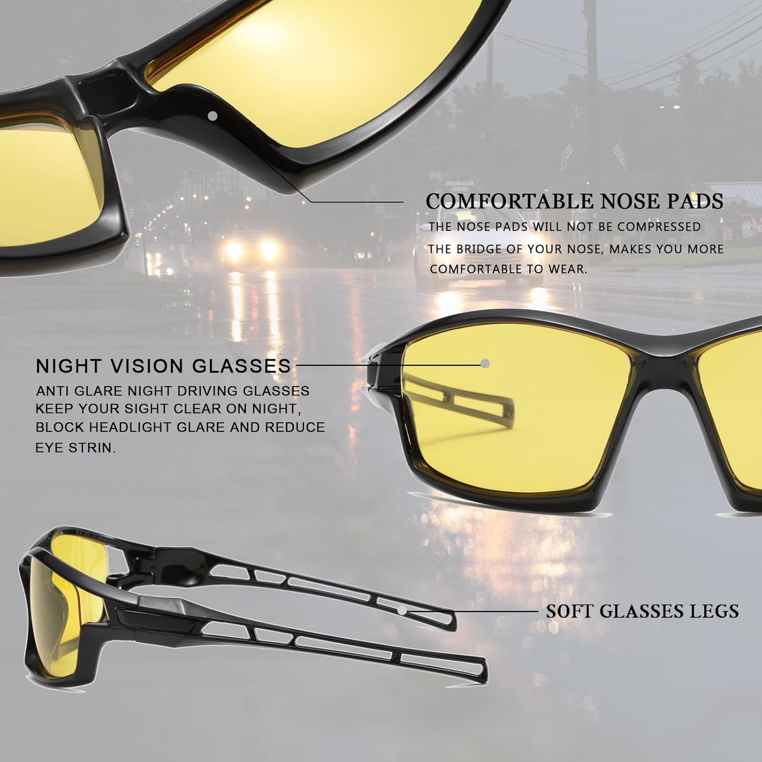 Long Keeper Polarized Night Vision Sunglasses Night Driving Glasses for Men Women Wrap Around Yellow Lens Cycling Sun Glasses - Image 4