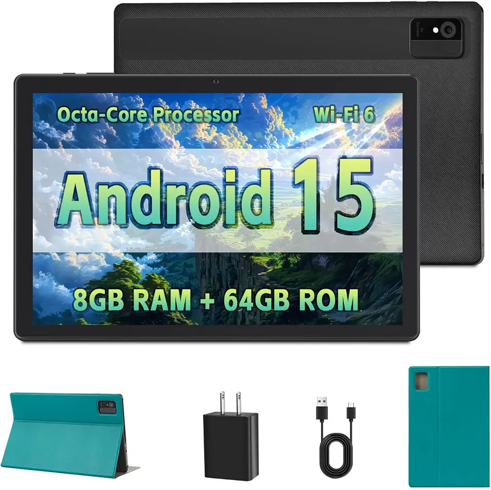 10 inch Android 15 Tablet, WiFi 6, Dual Camera, 5000mAh Battery