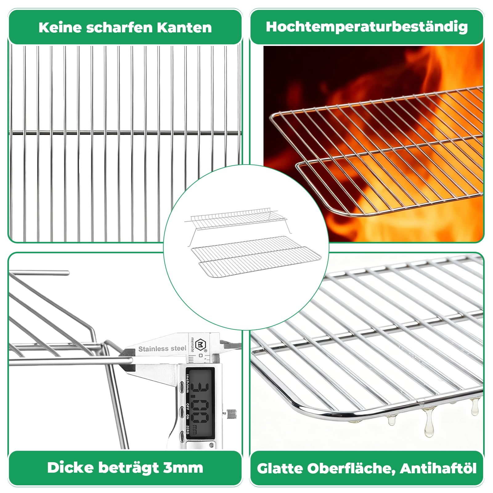 WELL GRILL Ruszt do grillowania ze stali nierdzewnej i ruszt do podgrzewania, części zamienne do palników EL Fuego Dayton 4 + 1, rusztów do grilla gazowego EL Fuego Dayton 4
