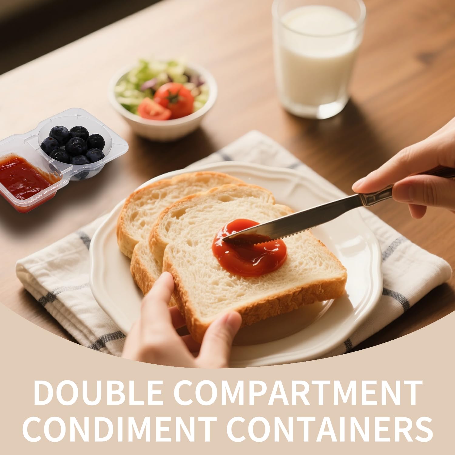 Set di 20 contenitori per snack con coperchio, contenitori per snack, a doppio scomparto, in plastica, per salse, insalata, snack, viaggi e condimenti da asporto