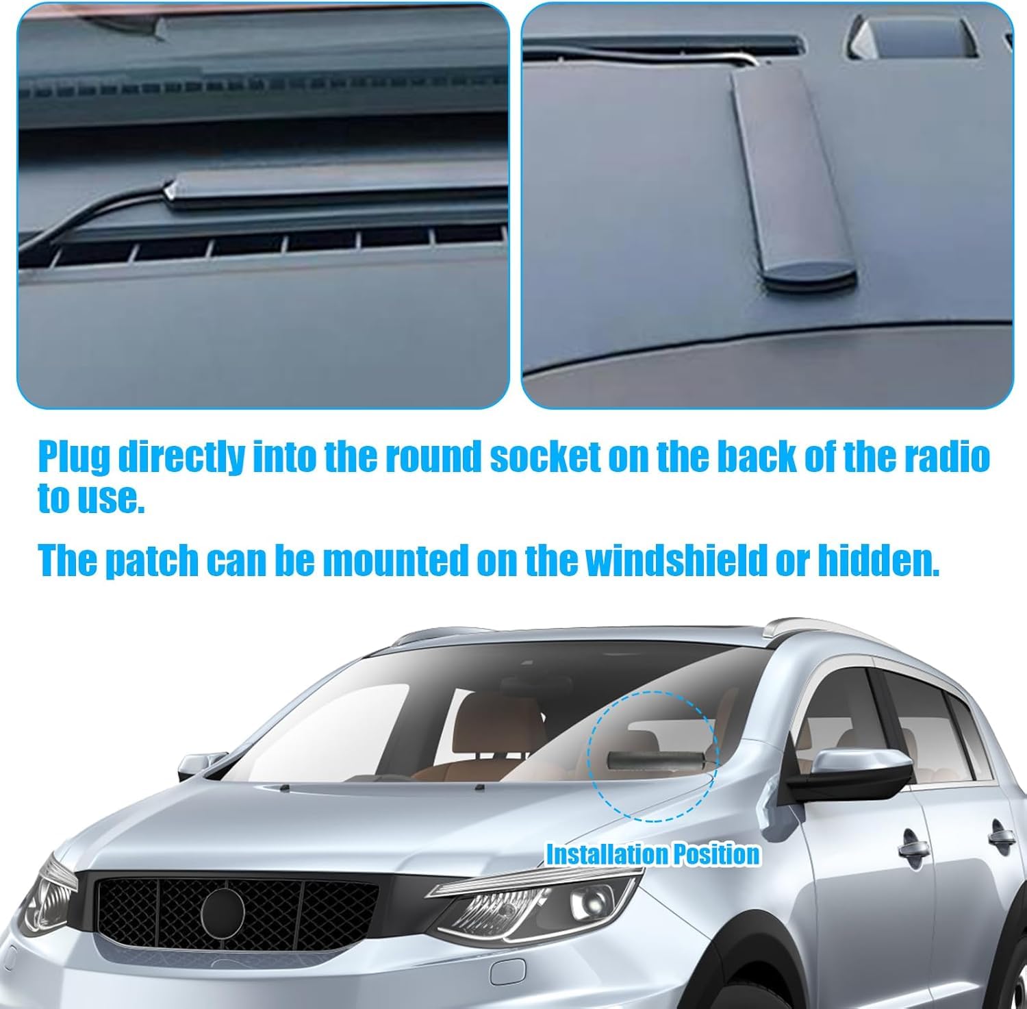 Car Aerial, Universal Car Stereo Antenna, for Am/Fm HD Radio, Hidden Adhesive Mount Windshield Din Vehicle Aerial with 3m Cable, Enhanced Signal Reception & Noise Reduction — view 5