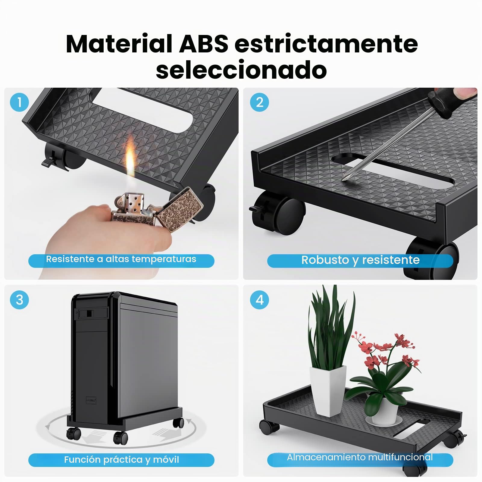 ORICO Soporte Universal para CPU con 2 Ruedas de Bloqueo y 2 Ruedas Giratorias, Soporte para Ordenador de Sobremesa en Casa, Impresoras, Plantas en Maceta (45,4 x 22,2 x 2.2 cm)
