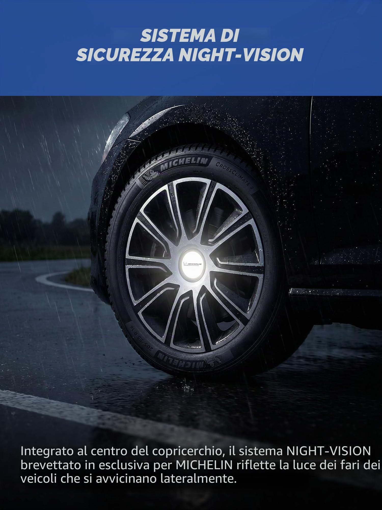 Michelin 92014 Copricerchi Louise con sistema riflettente N.V.S., set da 4, 38.10 cm, 15'', argento/nero