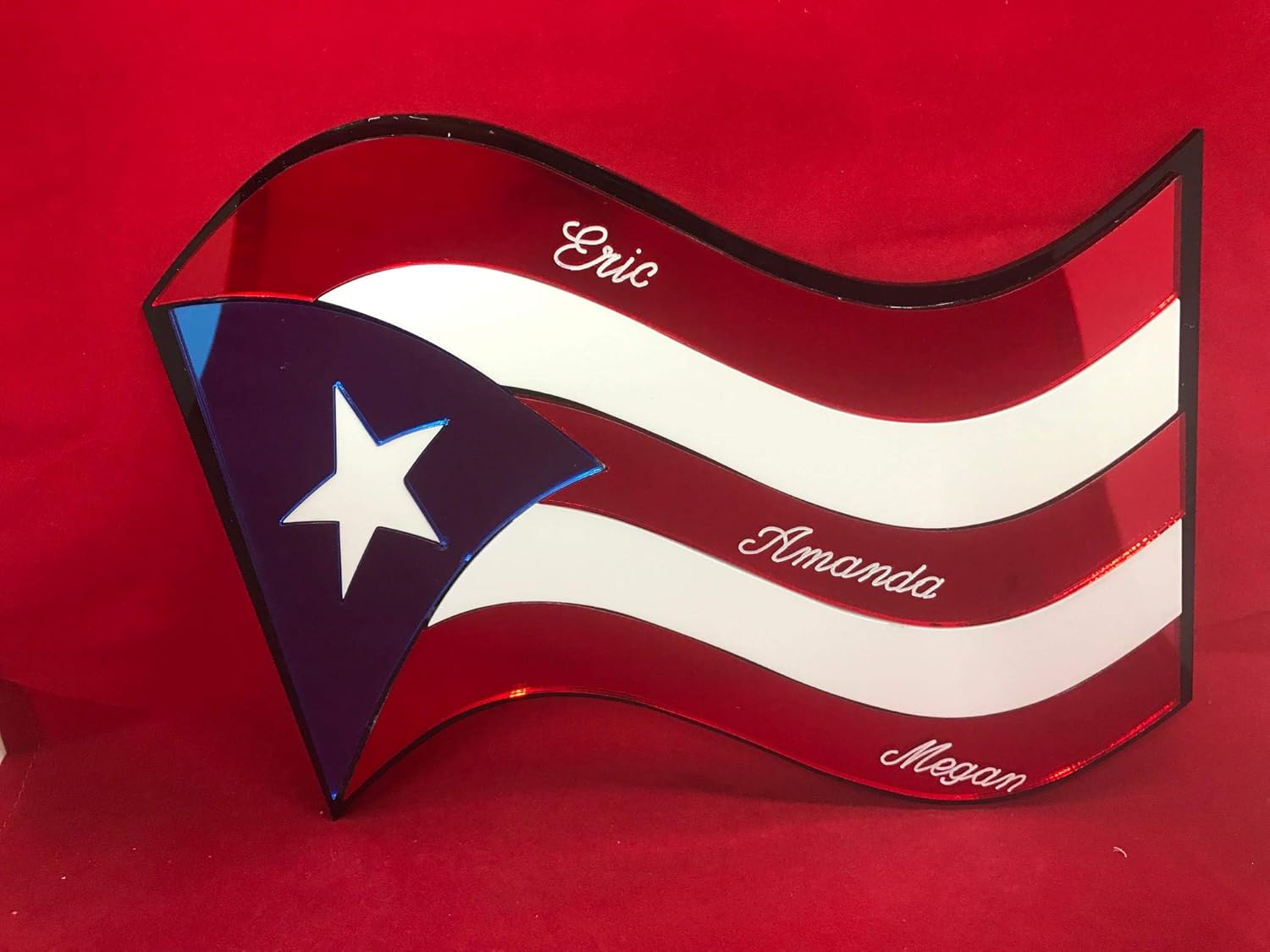 Puerto Rico Flag Wall Design Personalized Wall Hanging Mirror Sign Room Wall Decor Personalized Free Engraved Mirror PR Country Flag Wall Decoration for Your Room - with Your Name On It!