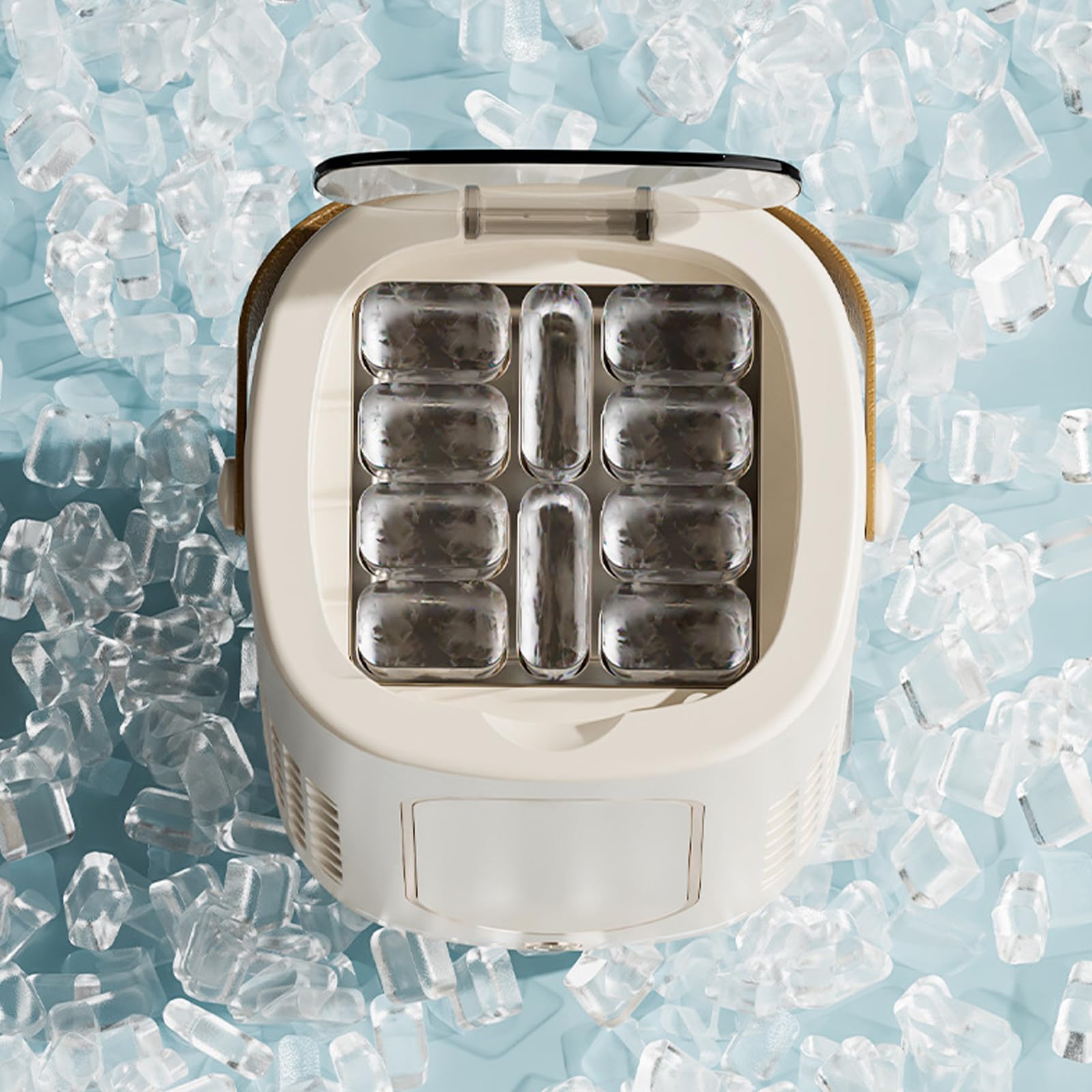 Macchina per il ghiaccio portatile con luce ambientale, 12 V CC, crea 10 cubi in 15-20 minuti, per ufficio, dormitorio, campeggio, veicolo (uso domestico e auto) (bianco)