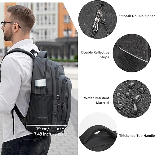 Miniatura 7 de Mochila de viaje para laptop para hombre, Todo negro, Casual