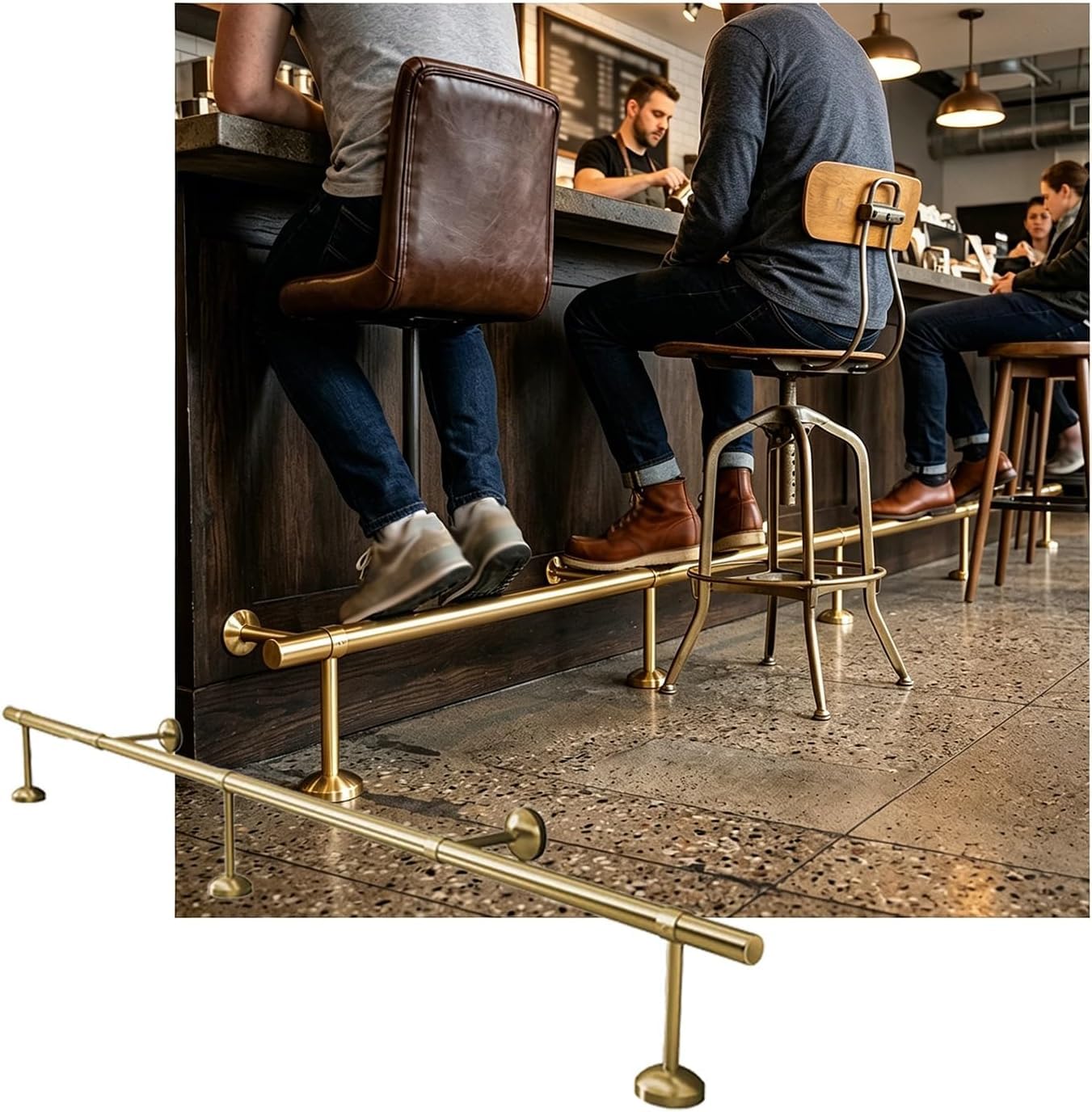Epano Gold Lxxw Bar Foot Rail Modern Bar Foot Rail Kit For Indoor & Outdoor，Stainless Steel Bars Feet Rails For Kitchen Cafe Library(,2.5M/8.20Ft)
