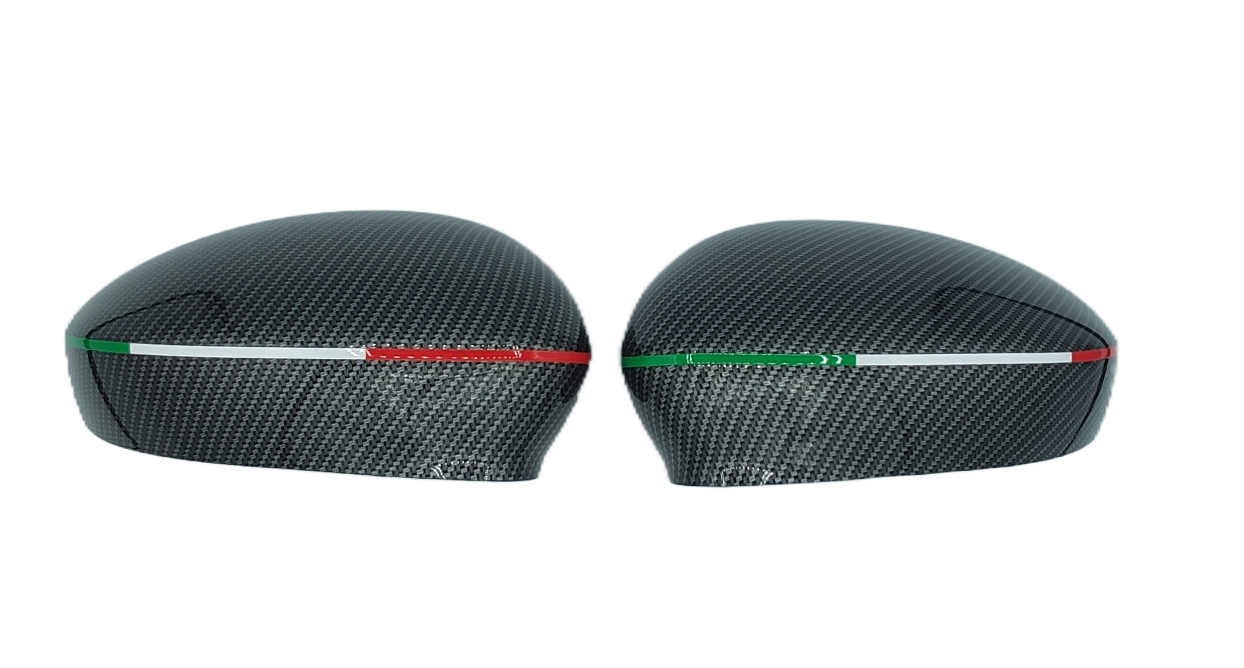 Coppia Calotte Specchio Carbon look Effetto Fibra di Carbonio Bandiera Italiana Tricolore coprispecchietti retrovisori tuning destro + sinistro